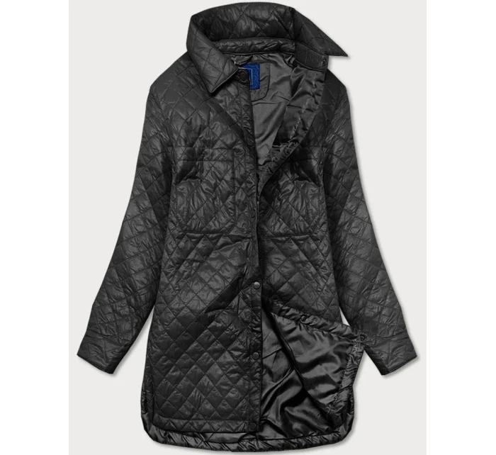 Tenká čierna dámska bunda s golierom (JIN225)