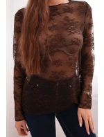 Dámská krajková blůza s dlouhým rukávem hnědá