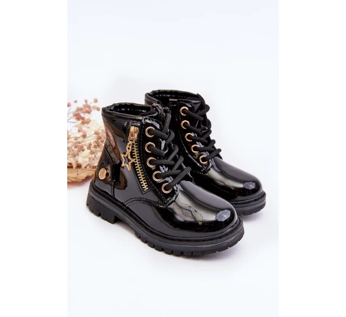 Dětské lakované botky na zip černé model 21641016 - EVENTO Dětské lakované botky na zip černé model 21641016 - EVENTO