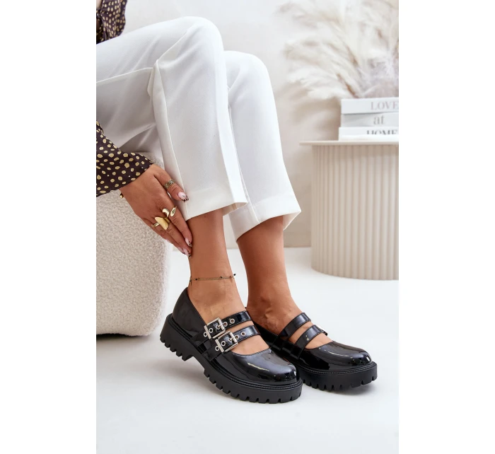 Dámské Lakované Polobotky S Pásky Černé model 21671078 - Boto