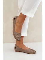 Zazoo 10009 Wygodne Skórzane Baleriny Damskie Ciemnobeżowe