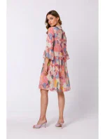 S337 Šifónové šaty s viazaným výstrihom - model 1