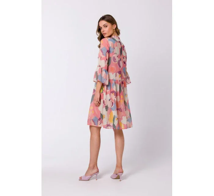 S337 Šifónové šaty s viazaným výstrihom - model 1