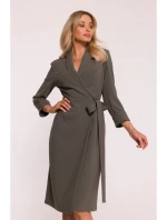 S415 Košeľové šaty viazané v páse - khaki