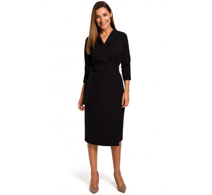 model 15100772 Zavinovací šaty s vázáním černé - STYLOVE