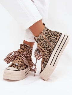 Dámske tenisky na platforme so stuhou a zipsom Mavara - panther