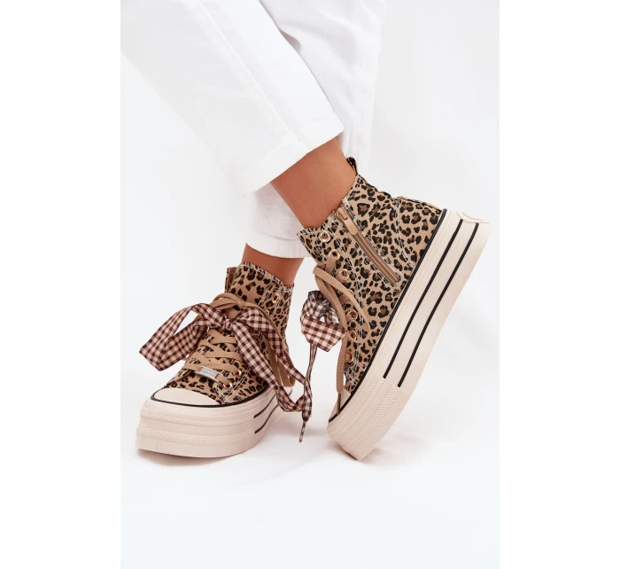 Dámske tenisky na platforme so stuhou a zipsom Mavara - panther