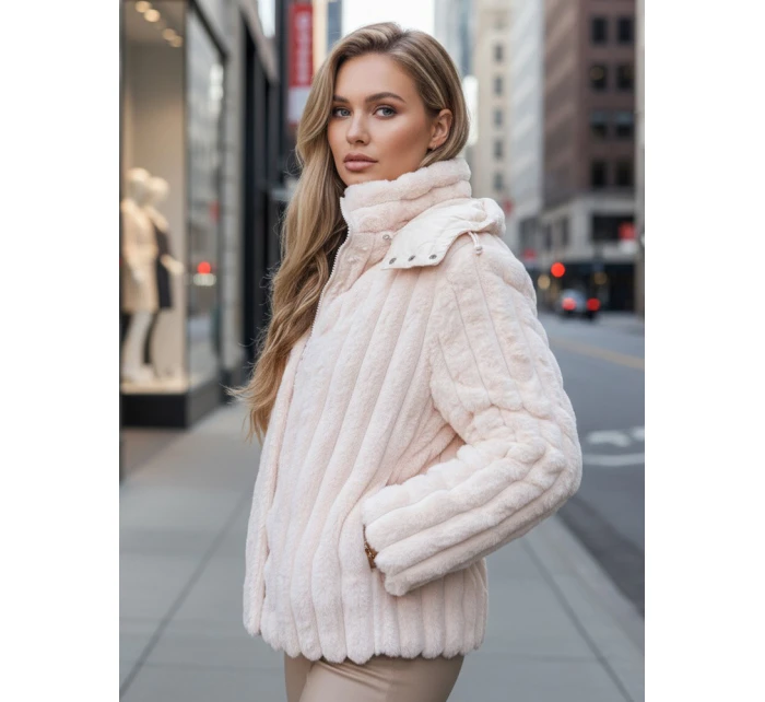 Dámská kožešinová bunda s kapucí růžová Dstreet model 21995147 - FashionStreet