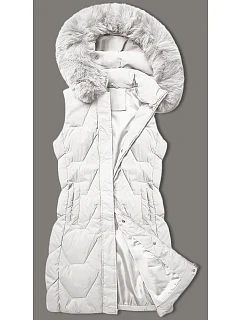 Dámska bunda bez rukávov s kožušinou na kapucni J Style white (16M9172-281)