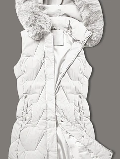 Dámska bunda bez rukávov s kožušinou na kapucni J Style white (16M9172-281)