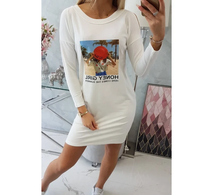 Šaty s potlačou Honey girl ecru