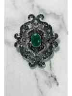 Brošňa XZ459-107 strieborná + zelená