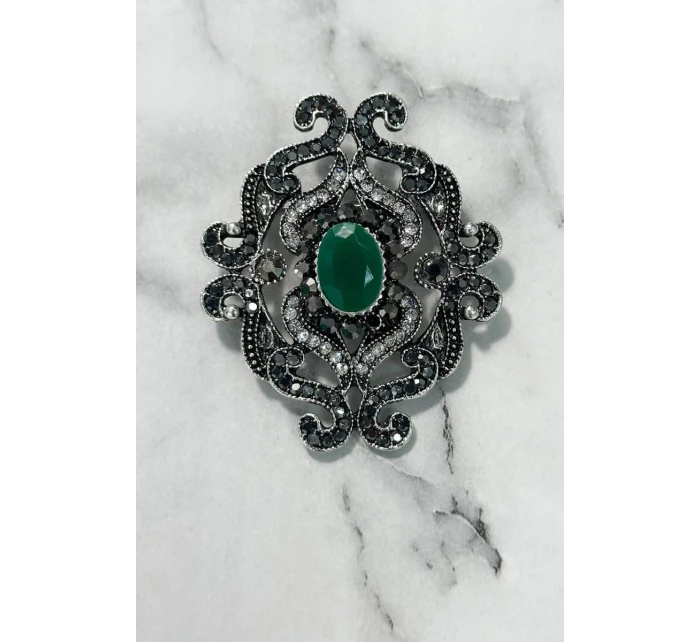 Brošňa XZ459-107 strieborná + zelená