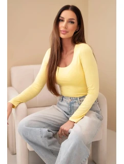 Dámska základná blúzka so štvorcovým výstrihom a dlhými rukávmi žltá