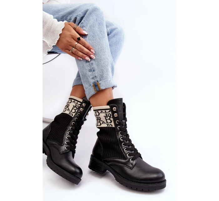 Damskie Botki Workery Ze Skarpetą Czarne Hakina Damskie Botki Workery Ze Skarpetą Czarne Hakina