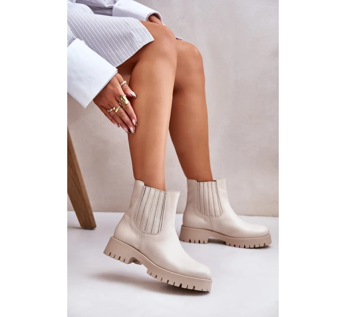 Dámské boty na plochém podpatku kožené světle béžové Lewski model 21672746 - Boto