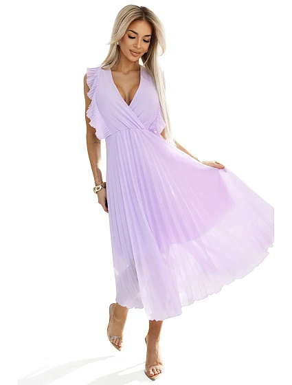 plisované šaty s volánky a výstřihem barva model 20952086 - numoco