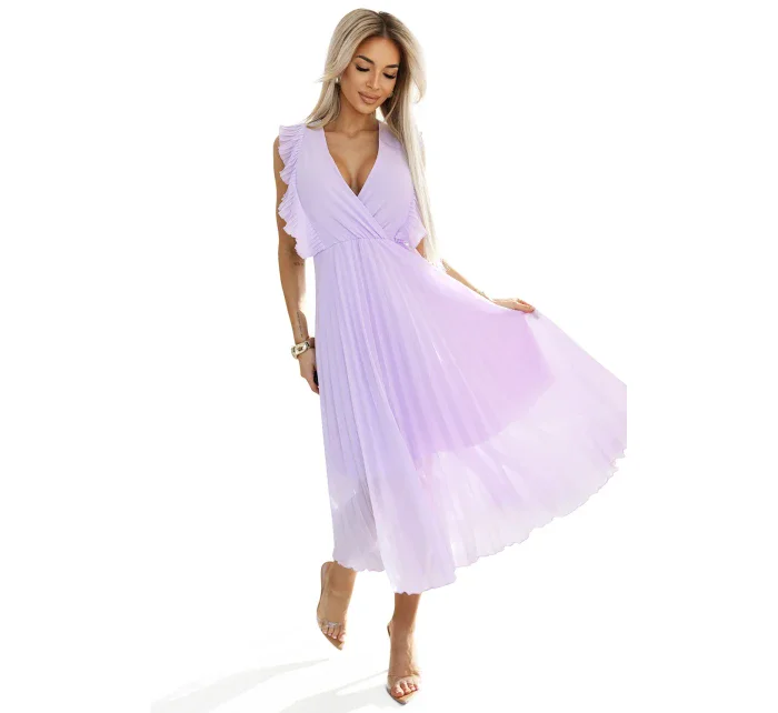 plisované šaty s volánky a výstřihem barva model 20952086 - numoco