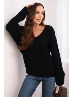 Dámský svetr z měkké pleteniny s V výstřihem černý