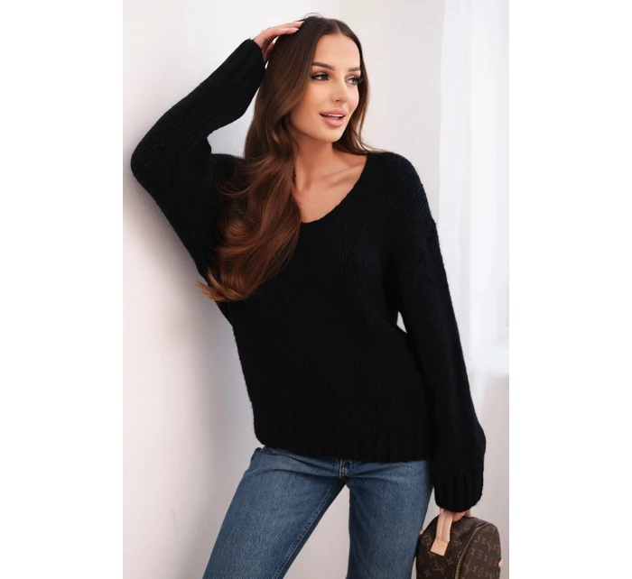 Dámský svetr z měkké pleteniny s V výstřihem černý