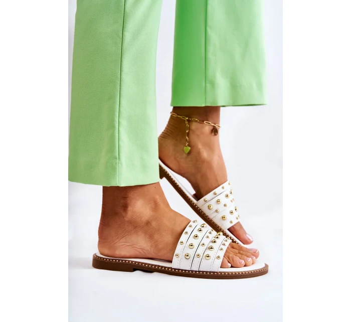 Dámské kožené pantofle s zdobením bílým Brien Dámské kožené pantofle s zdobením bílým Brien