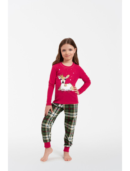 Dievčenské pyžamo Zonda, dlhý rukáv, dlhé nohavice - amarant/print