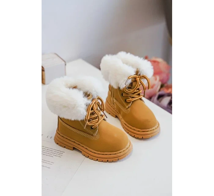 Dětské boty Trappers na zip s kožešinou Camel Gerande