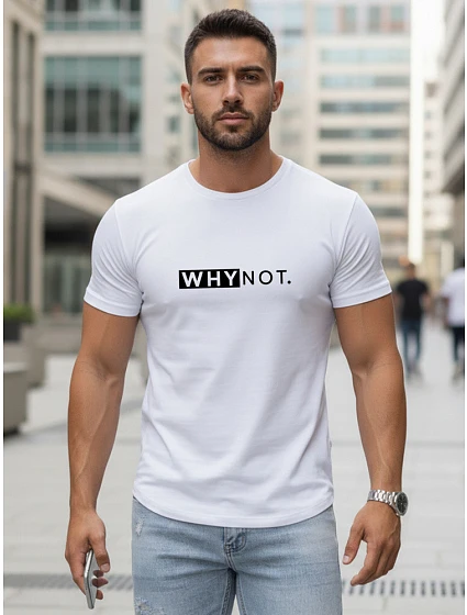 Pánske biele tričko s klasickou potlačou FashionStreet NX5122R