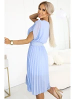 465-4 MIA Plisované šifónové midi šaty so širokým opaskom - MODRÉ 465-4 MIA Plisované šifónové midi šaty so širokým opaskom - MODRÉ
