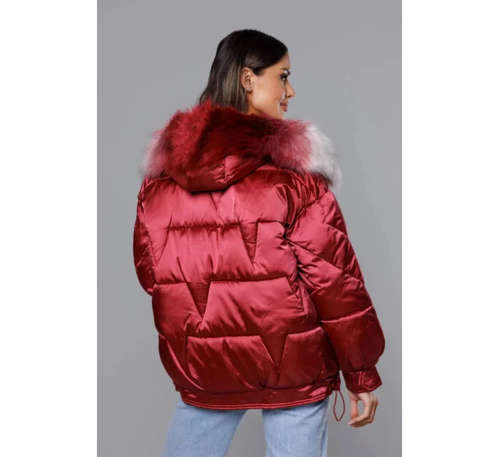 Krátka nadrozmerná bunda vo vínovej farbe (H-1109-25)