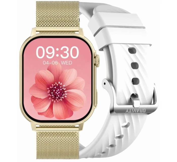 Dámske inteligentné hodinky GRAVITY GT15-10 Biely silikónový remienok + zlatý náramok Dámske inteligentné hodinky GRAVITY GT15-10 Biely silikónový remienok + zlatý náramok