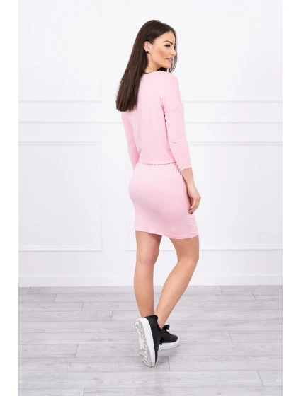 Viskózové šaty s viazaním v páse, púdrovo ružové