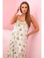 Dámské šaty na ramínka ze světlé viskózy s volánem korálový