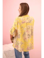 Dámske bavlnené tričko s kvetinovým vzorom a vyhrnutými rukávmi kiwi Dámske bavlnené tričko s kvetinovým vzorom a vyhrnutými rukávmi kiwi