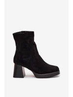 Dámské Botky Na Podpatku Z Eko Semiše Se Zipem Černé model 21705632 - Boto Dámské Botky Na Podpatku Z Eko Semiše Se Zipem Černé model 21705632 - Boto