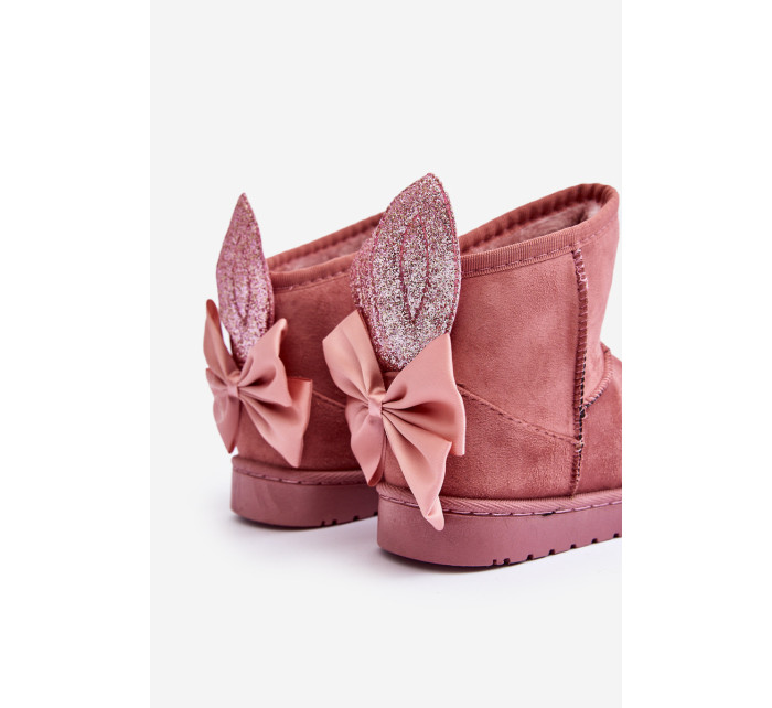 Dievčenské zateplené snehové topánky s mašľami, ružové Meriva
