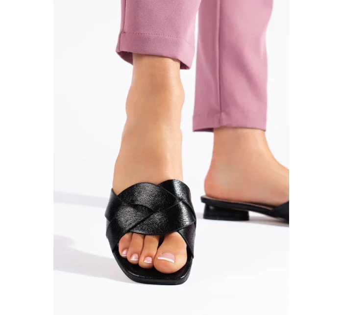 Luxusní černé nazouváky dámské bez podpatku Luxusní černé nazouváky dámské bez podpatku