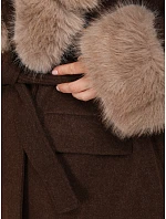 Płaszcz damski dwurzędowy z odpinanym kołnierzem brązowy FashionStreet TY6079