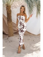 611-1 SAVANNAH šaty na ramienka - hnedo-biely boho vzor 611-1 SAVANNAH šaty na ramienka - hnedo-biely boho vzor