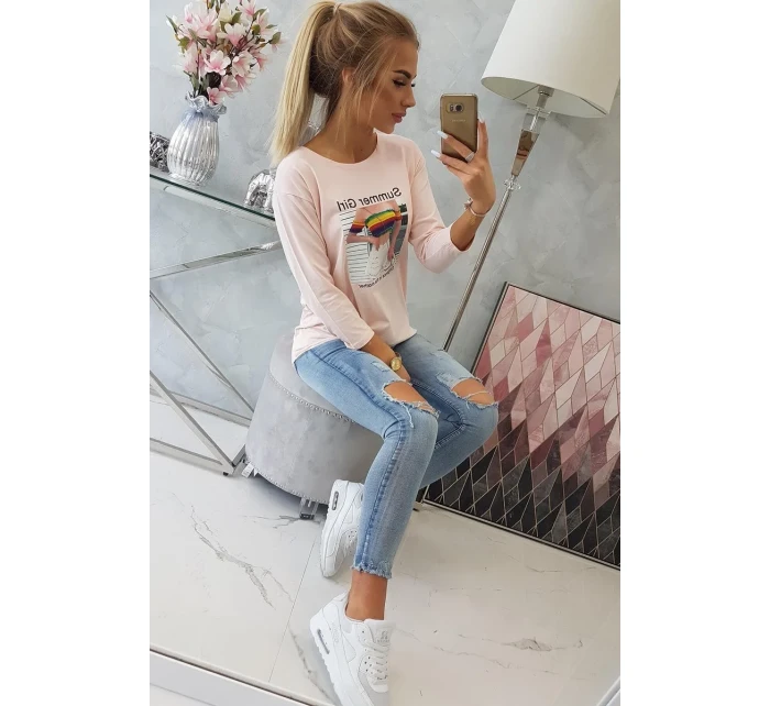 Letná dievčenská blúzka s potlačou púdrovo ružová