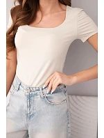 Dámska bambusová blúzka s krátkymi rukávmi a širokým výstrihom basic beige