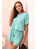 Dámska bavlnená súprava so širokými šortkami mentolová Dámska bavlnená súprava so širokými šortkami mentolová