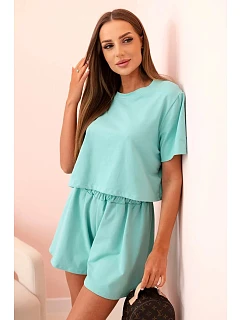 Dámska bavlnená súprava so širokými šortkami mentolová
