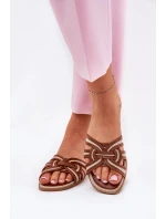 Klapki Damskie Płaskie Z Przeplatającymi Się Paskami Brązowe Acimine Klapki Damskie Płaskie Z Przeplatającymi Się Paskami Brązowe Acimine