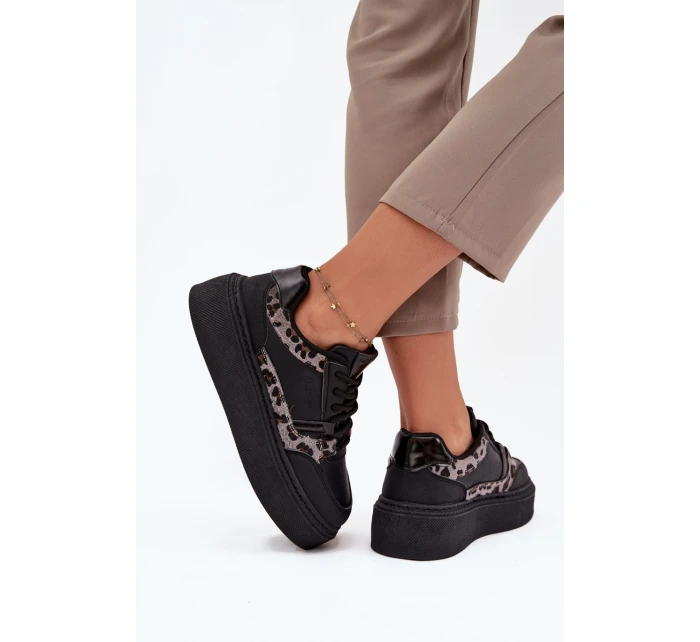 Damskie Sneakersy Na Platformie Big Star SS274358 Panterka Czarne Damskie Sneakersy Na Platformie Big Star SS274358 Panterka Czarne