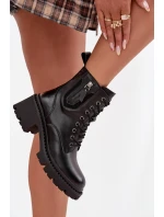 Skórzane Botki Damskie Na Klocku Ocieplane Vinceza 86418 Czarne