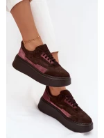 Dámské tenisky z pravé semiše na platformě model 21711179 čokoládové - Zazoo