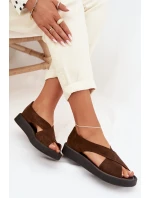 Dámské sandály model 22027717 z přírodního semiše hnědé - Zazoo