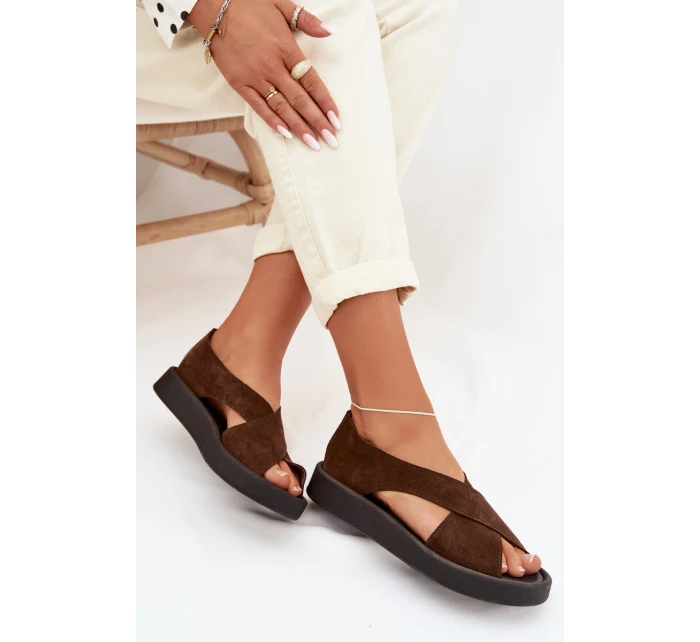 Dámské sandály model 22027717 z přírodního semiše hnědé - Zazoo