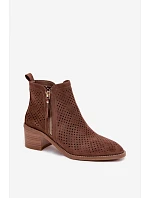 Dámské perforované kotníkové boty model 22100109 Hnědé - VINCEZA